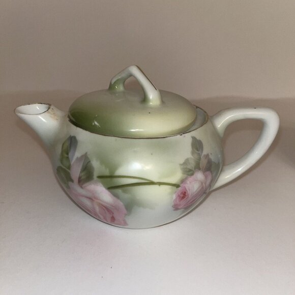 vintage rs prussia hand painted roses porcelain covered cream & sugar with spoon - Picture 2 of 16